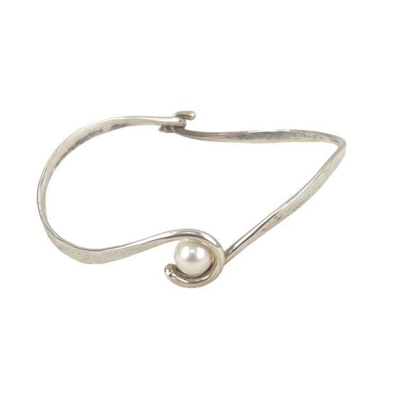 Pearl Curl Argentium Silver Tommy K Designs Hand Forged Curling Bracelet with 7. - Picture 3 of 11